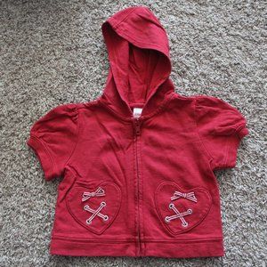 Gymboree Girls 12-18 Month Red Heart Short Sleeve Zip Up Hoodie - Used